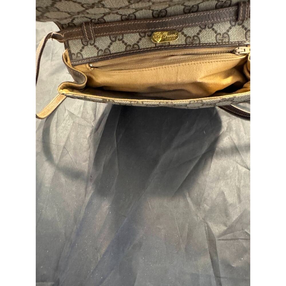 Vintage Gucci 1980s GG Supreme Canvas Brown Leather Crossbody Saddle Bag Italy - Picture 6 of 11